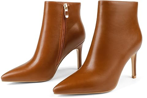 JOY IN LOVE Women's Ankle Boots Stiletto Heel Pointed Toe Zipper Boots Brown US 10
