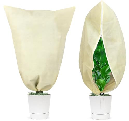 LMSHOWOWO 2 PCS 100×80cm Plant Fleece Frost Protection Jackets with Zipper Drawstring, Rip Resistant Winter Garden Fleece Frost Protection Plant Covers, for Winter Cold Weather Tree Potted Plants