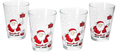 Ritzenhoff & Breker Santa Family Winter 4er Set Glühweingläser I 240ml, H 11cm I Teeglas mit Weihnachtsmanndekor in Rot & Weiß I Weihnachtsglas für Kaffee, Eierlikör & Co an Nikolaus & zum Advent