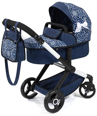 Bayer Design 17073AB Passeggino per bambole Combi Xeo, carrozzina bambola, regolabile in altezza, convertibile, borsa