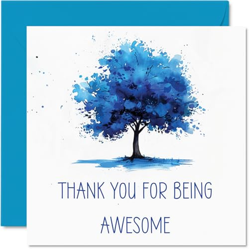Stuff4 Dankeskarten Thank You For Being Awesome | Colorful Blue Tree, Dankeskarten für Ihn, Sie, Männer, Frauen, herzliche Wertschätzungskarte, 145 mm