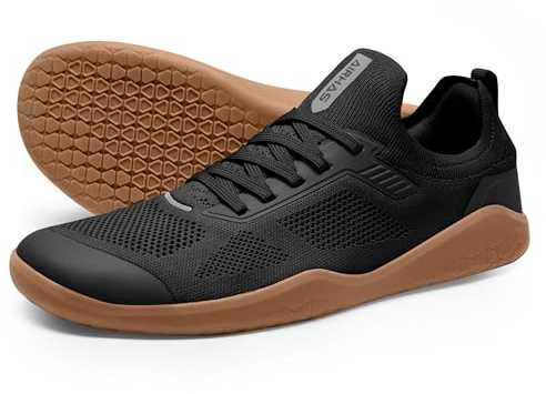 AIRHAS Men's Barefoot Shoes Zero Drop Minimalist Sneakers with Anatomical Toe Box (Black/Gum,12.0)