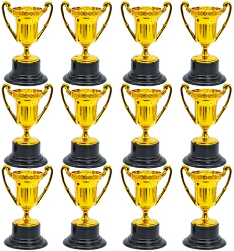 INHEMING 12 Stück Kinder Pokal Mini Gold Trophäe, Kunststoff Mini Gewinner Pokale, Belohnung Trophäe für Kinder Geburtstagsspiele Sportwettbewerbe