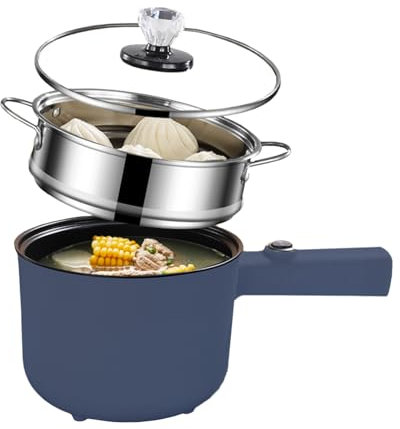 Electric Hot Pot with Steamer, Portable Nonstick Frying Pan, 1.8L Non-Stick Multifunctional Hot Pot Cooker,Electric Shabu Shabu Cooker for Noodle, Oatmeal, Pasta, Ramen