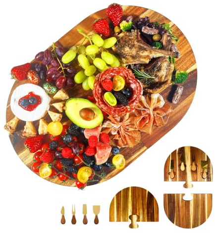 Tabla de cortar, tabla de queso, regalos de compromiso para parejas, bandeja de servir para fiestas, al aire libre y exhibición de frutas, tabla decorativa de madera para servir para cocina y comedor,