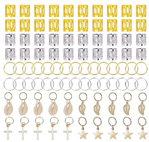 ZILZUFA 140pcs Accessori Capelli, Gioielli Capelli, Accessori per Capelli, Dreadlock Perline Clip a Spirale,Capelli Treccia, Accessori Decorazione,per Uomini e Donne(Oro)