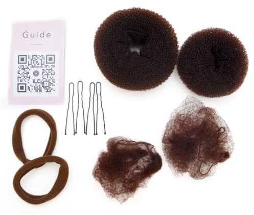 BelliNoxx Dutt maker set für turnierhaar. 2pc haardonut, 2 haarnetze, 4 U-Form haarnadeln und 2 haargummis. Für frisur reiter, dressur, tänzer, ballerina von BelliNoxx (Braun)