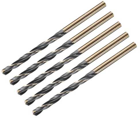 QUARKZMAN 5pz Punte da Trapano Elicoidali a Gambo Dritto Rivestite | Acciaio ad Alta Velocità HSS 4341, in Titanio Dorato e Nitruro Nero, con Gambo da 3.8mm, per Plastica Legno, 3.8mm