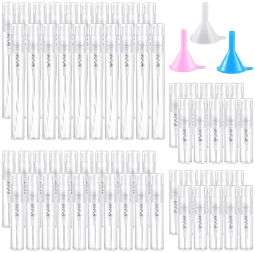TTYSHIP® 60 Stück Parfümzerstäuber, 2ml/3ml/5ml Parfum Zerstäuber für Unterwegs Kunststoff mit 3 Kleinen Trichtern für Reisen Ausgehen