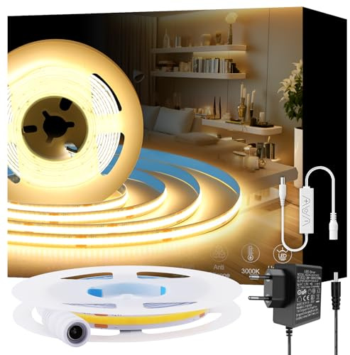 Auting Ruban LED COB 220V, 2M Blanc chaud LED Strip 320Leds/m Bandes à LED Ruban Dimmable pour DIY Chambre, Cuisine, Exterieur Maison Décoration