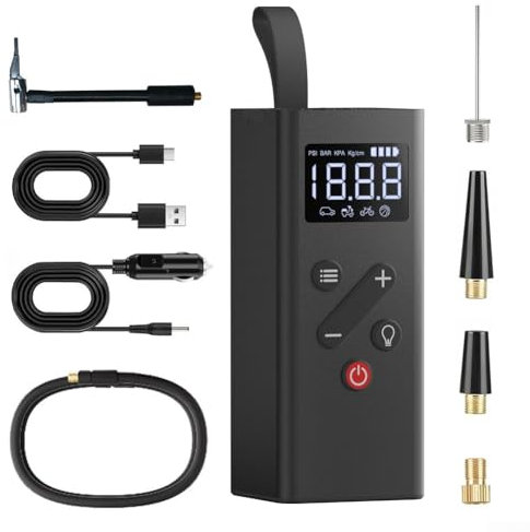 Gonfiatore per pneumatici alimentato a batteria da 150 PSI con ricarica di tipo C e funzione torcia SOS per assistenza stradale