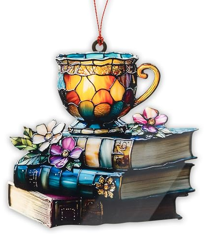 Book Ornament, Tea Books Floral Acrylic Suncatcher, Book Lover Gifts for Women, Christmas Ornaments 2026, Book Ornaments for Christmas Tree, Gift for Readers Friends Coworker, Holiday Ornaments