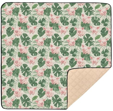 Safari-Blätter grüne Schweine, weiche, dicke Baby-Gymnastik- und Aktivitätsmatte für drinnen und draußen, 1-teilige gepolsterte Babymatte für Babys, Kleinkinder, 127 x 127 cm