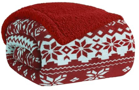 Home Tresor Coperta Plaid Pile in Morbida Flanella Sherpa Blanket Invernale Accogliente e Caldo Copri Letto Pelliccia in Microfibra - Lapland Rosso, Singolo 150x200 cm