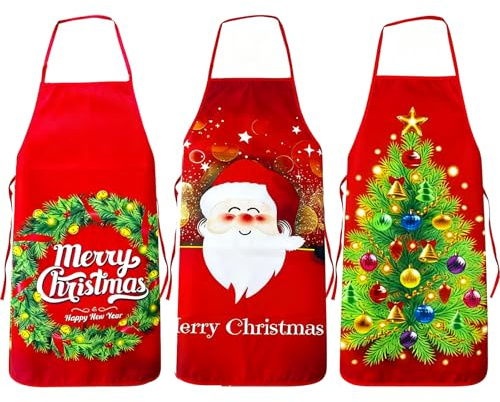 FANOST 3 STÜCK Weihnachtsschürze für Damen Herren, Lustige Weihnachts-Schürz Küchenschürzen für Frauen und Männer