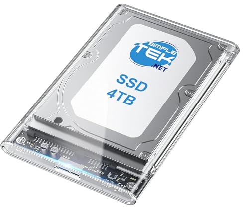 SIMPLETEK – Caddy Adattatore Esterno Box Portatile Trasparente SSD 2,5 Con 4TB | SATA, USB 3.0, 5Gbps