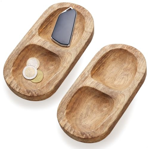 com-four® 2x bandejas de madera de mango, bandeja ovalada con dos | plato para fruta - snacks y accesorios - decoración de madera para el hogar