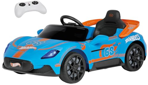 PEG Hot Wheels RC Auto Elettrica Cavalcabile 12V per Bambini con Telecomando, Guida Manuale, Pista Macchinine Integrata, Portiere Apribili, Luci e Suoni, Età 18+ Mesi