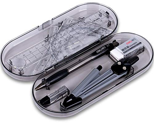 Garvee Set geometrico 8 pezzi per scuola e ufficio con compasso, righello, goniometro, squadre, gomma e custodia resistente – Kit disegno tecnico per studenti, ingegneri e artisti – Colore: 8 pieces,