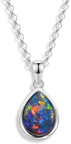 Liberty Angels Echte Australischer Opal Kette für Damen aus 925 Sterling Silber mit 18K Weißgold Beschichtung - Größenverstellbar - Blau