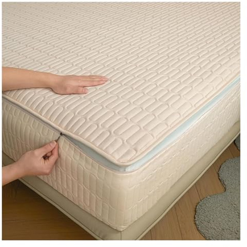 Trapuntato Coprimaterasso Matrimoniale 160x190 180x200 con Cerniera, Fodera Materasso Singolo Topper Lavabile Rivestimento(Beige,180x200x20cm)