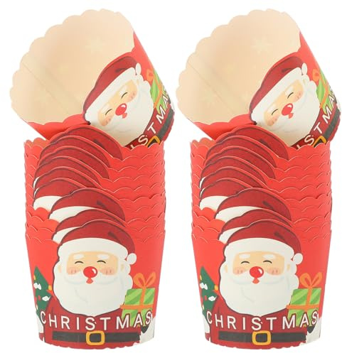 MUELODSIC 50 Capacillos de Papel para Muffins Diseño Navideño de Papá Noel, Moldes para Hornear Cupcakes Pequeños, Suministros para Repostería de Papel Seguro para Fiestas y Hogar