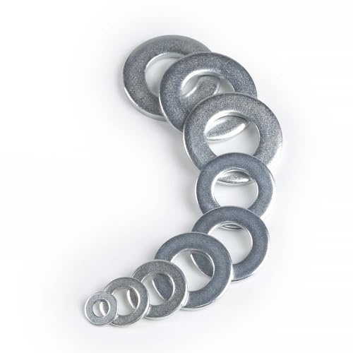 100 Pcs M4 Galvanized Washers, A2 304 Stainless Steel Flat Washers, Large Round Plain Metal Repair Washers for Screws & Bolts