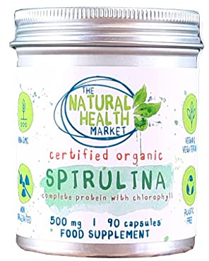 Organic Spirulina 500mg Capsules by The Natural Health Market • Soil Association Certified Organic • Vegan Friendly Capsule Shell (90 Capsules)