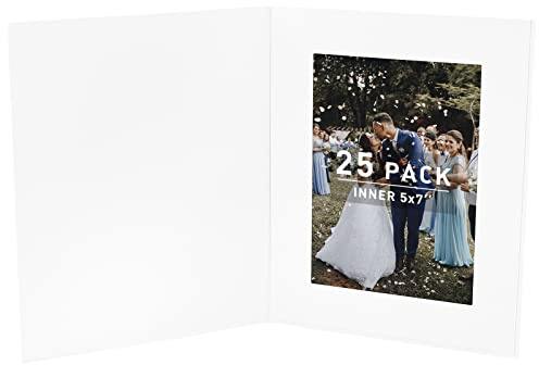 Golden State Art, Pack of 25, 5x7 Photo Folders, Cardboard Picture Frame, Paper Frame Cards, Greetings/Invitation Special Events: Graduation, Christmas, Wedding(White)