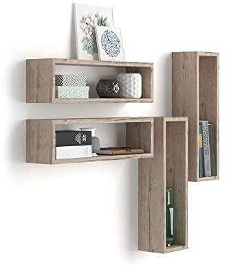 Mobili Fiver, Set of 4 Iacopo cube wall units, Oak, Made In Italy