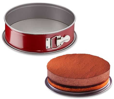 Tefal Delibake J16413 Molde tarta redondo 25 cm, forma redonda desmontable y con gran fondo, revestimiento antiadherente, fácil desmonte, de acero al carbono, con grosor 3/10, rojo