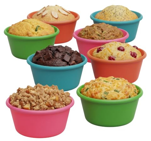 Bakerpan Silicone Jumbo Muffin Liners for Baking - Set of 8 Large 3.5 Inch Air Fryer Muffin Cups & Jumbo Cupcake Liners for Egg Bites, Quiche, Cheesecake & Muffins - Non-Stick, BPA-Free