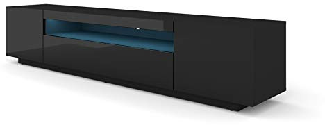BIM Furniture LOWBOARD 200 cm TV Schrank Solo, Unterschrank mit LED, Fernsehschrank, TV Board, Sideboard RTV, TV Schrank, HiFi-Tisch, LED Beleuchtung Weiß Schwarz Grau Graphit Hochglanz (Schwarz)