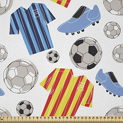 ABAKUHAUS Fußball Stoff als Meterware, Sport Kleidung Schuhe, Microfaser Stoff für Dekoratives Basteln, 1M (230x100cm), Mehrfarbig