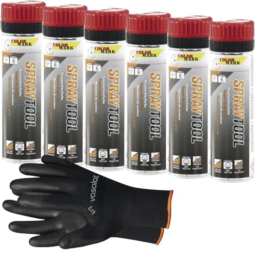 vasalat Markierungsspray Set - Markierspray Neon rot für schnelle und saubere Markierungen, 6 Stück