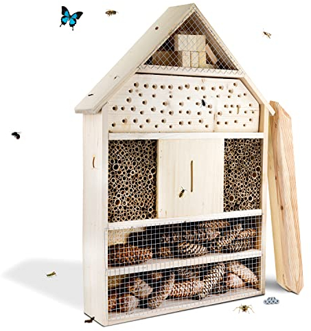 GARTENETAGE Insektenhotel XXL/Naturbelassenes, massives Insektenhaus & Bienenhotel/Insektenhotel zum Aufstellen mit Pfählen/Marienkäferhaus, Schmetterlingshaus/Nisthilfe & Artenschutz
