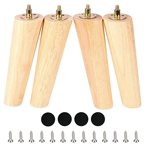 CtopoGo Runde runde Möbelbeine aus Holz 4er-Set Modernes Schlafsofa aus der Mitte des Jahrhunderts Kaffeestuhl Schreibtisch Tischfüße Beine mit vorgebohrten 5/16 Zoll Bolzen (Natürlich, 20cm)