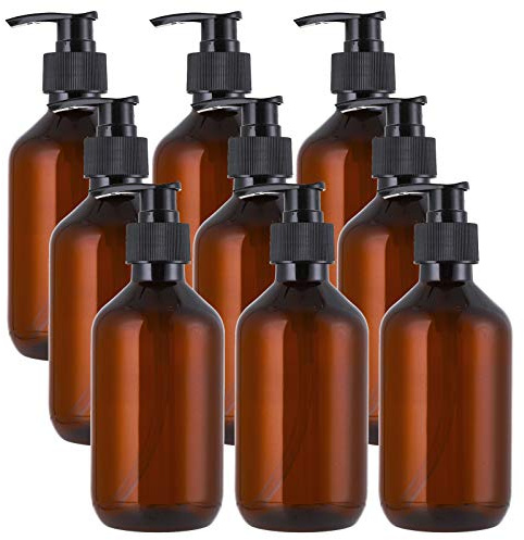 Jucoan 9er 300ml Pumpflaschen Kunststoff Bernstein Seifenspender Leere Flaschen Nachfüllbar und Wiederwendbar Flüssigseifenspender Pumpspender Lotion Spender für Shampoo Duschgel Handseife Spülmittel