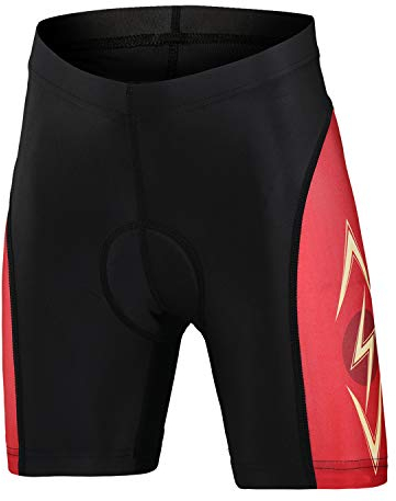 L PATTERN Kinder Radsport Bekleidung- Jungen/Mädchen Kurz Fahrradhose mit Sitzpolster, Roter Blitz(Kurz Radhose), 122-128
