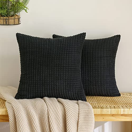 EMEMA Kordsamt Kissenbezug Granulat Dekorative Sofakissen Dekokissen Kissenbezüge Couchkissen Kissenhülle Weich Kissen Bezug Zierkissen für Sofa Couch Wohnzimmer 2er Set 40x40 cm Schwarz