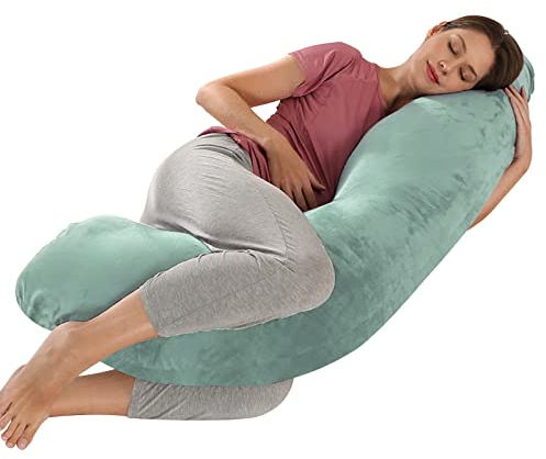 SHANNA Schwangerschaftskissen Seitenschläferkissen Stillkissen Fütternkissen mit Samt Bezug, Lagerungskissen, Komfortkissen Erwachsene, Körperkissen fur Schlafen und Mutter