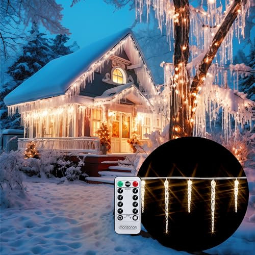 MONZANA® Cadena de Luces Carámbanos 40LED Blanco Cálido Control Remoto 8 modos Resistentes al Agua Decoración Navideña para Interior Exterior