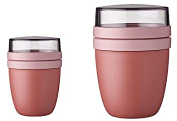 Mepal - Lunchpot Ellipse Duo Pack - Praktischer Müslibecher, Joghurtbecher, To Go Becher - Geeignet für Tiefkühler, Mikrowelle & Spülmachine - 300 & 500 ml - Vivid Mauve