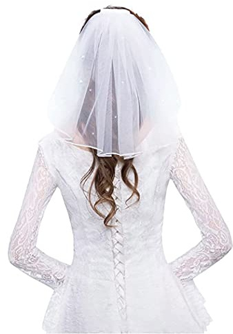 Clataly Kristall Hochzeit Brautschleier Kurze 1-Tier Soft Mesh Schleier mit Metall Kamm Bachelorette Party Braut Geschenk zu sein (Weiß)