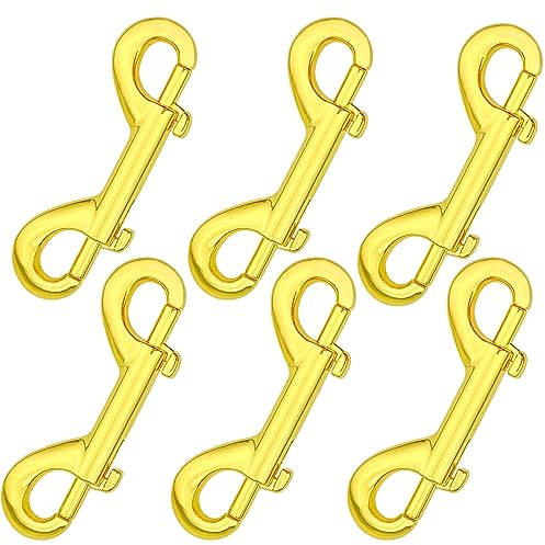 6 Pcs Double Ended Bolt Snap Hook, Zinc Alloy Double Dog Lead Metal Clips Lightweight Dog Lead Hook for Dog Leash Key Chain (Gold)