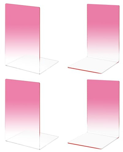 MSDADA Buchstützen, Hochwertiges Acryl Rosa Buchstützen für Kinder, Schreibtisch-Organzier Erwachsene zum Arbeitszimmer, Büro, Schule, Regal, Dekoration, Geschenk(2 Paar/4 Stück)