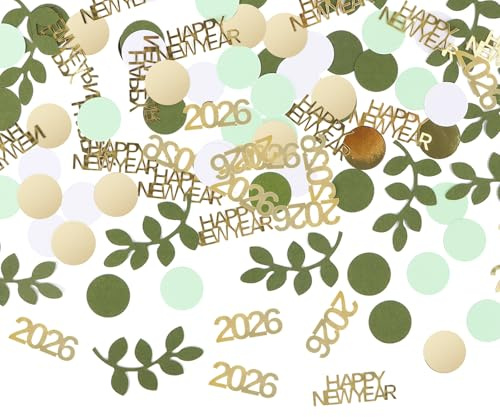 Konfetti bordsdekoration Happy New YEAR 400 stycken, RUNEAY konfetti nyårsafton dekoration Happy New YEAR 2026 dekoration, glitter grön guld nyårsdekoration, festdekoration nyårsafton, nyårsafton fest