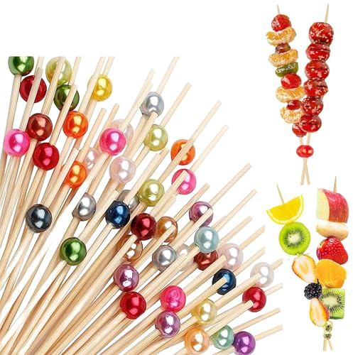 Vexquivera 200 PCS Cocktail Sticks Bamboo Cocktail Sticks Skewers for Drinks Desserts Wedding Party Fancy Toothpicks Use for Appetizers Skewers Sandwich Burgers Fruit Party Decoration