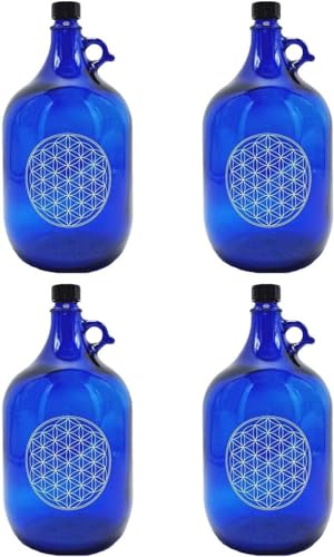 SELECTION ·1948 · ALBERTS · PREMIUM ALBERT PFÄFFLE Glasballon blau 5 Liter, Henkelflasche aus Blauglas mit Veredelung Blume des Lebens (VPE 4 Stück)