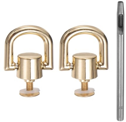 sourcing map 2pcs Metal Studs Rivets 8mm D-Ring Button Rivets with 3.5mm Leather Hole Punch for Leather Craft, Gold Tone